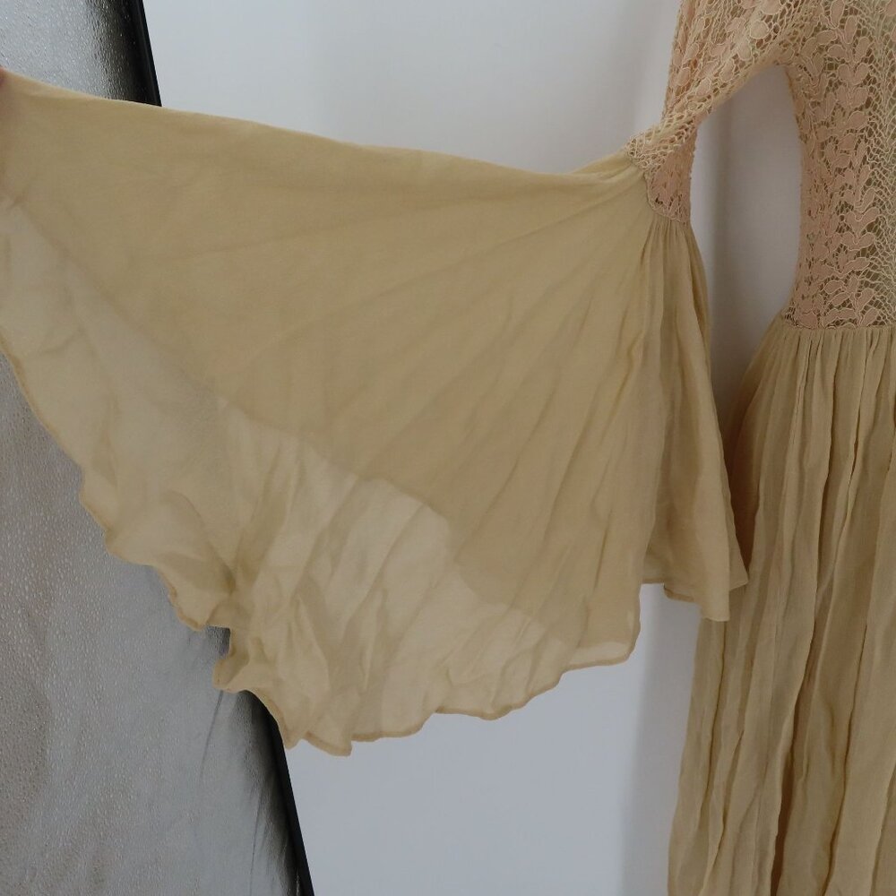 ByTimo Womens Small Beige Sheer Lace Long Sleeve Flowy Maxi Dress Boho Chic - Picture 4 of 12